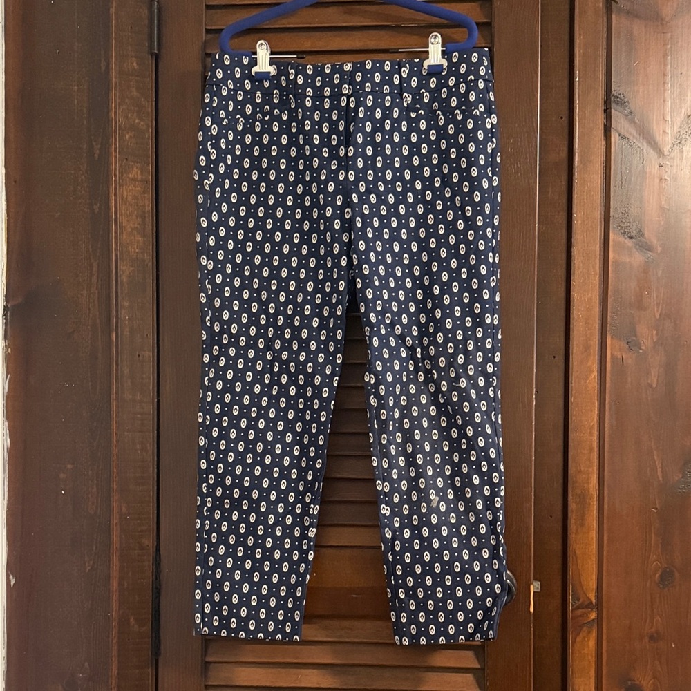 LOFT Navy and White Patterned Cropped Pants